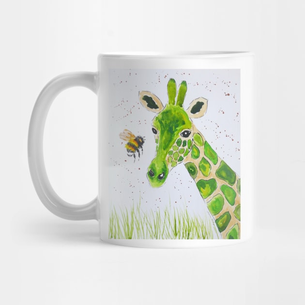 Cute Green Giraffe and a Bumble bee by Casimirasquirkyart